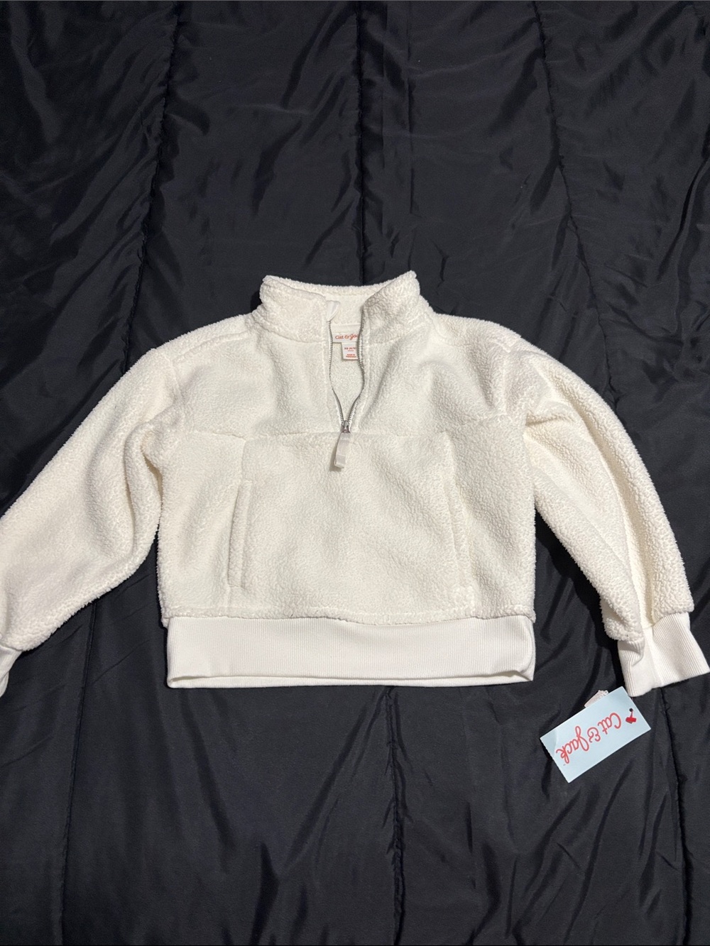 Cat & Jack Ivory Sherpa Quarter-Zip Pullover